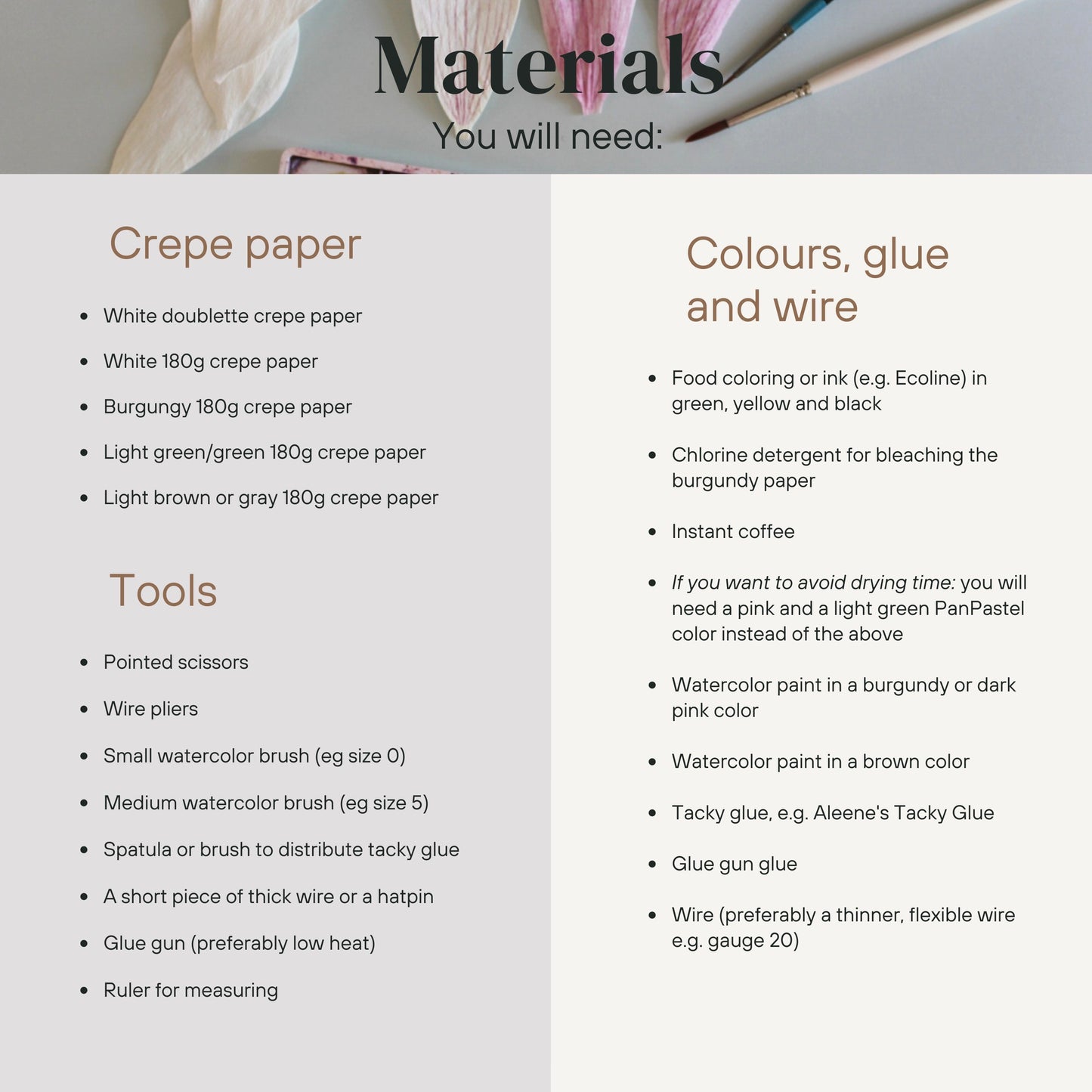 Crepe paper magnolia materials