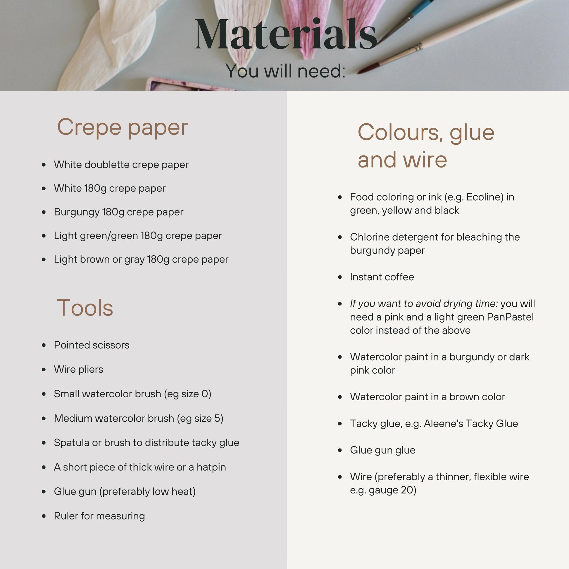 Crepe paper magnolia materials